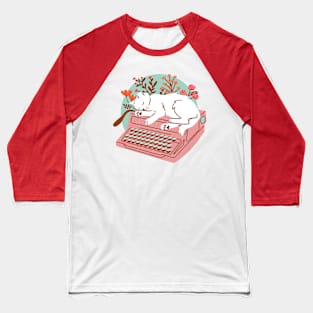 Typewriter and Cat Baseball T-Shirt